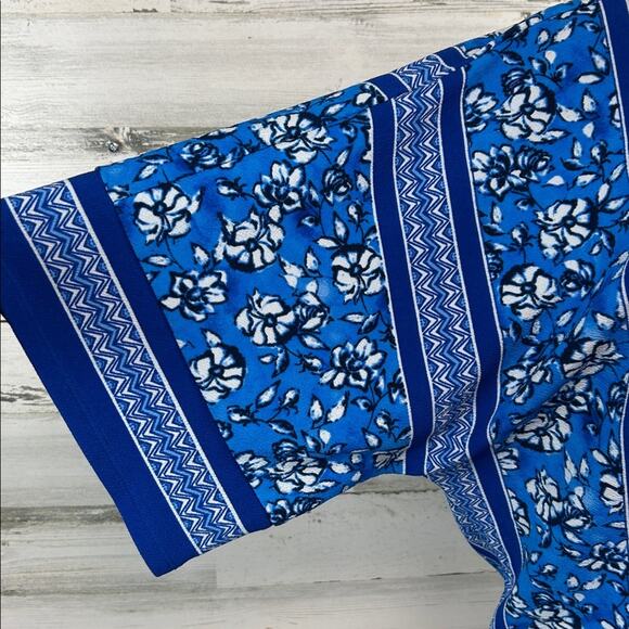 Bob Mackie Mix Floral Print Dolman Sleeve Knit Top Size Medium Blue Art To Wear - Picture 2 of 8